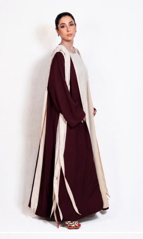 Burgundy Stripe Abaya – MS28 - Image 7