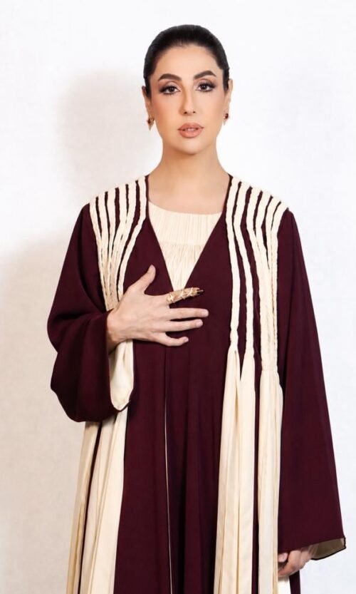 Burgundy Stripe Abaya – MS28 - Image 6