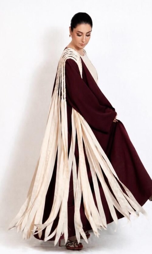 Burgundy Stripe Abaya – MS28 - Image 4