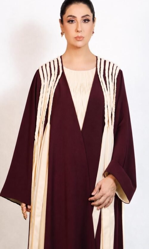 Burgundy Stripe Abaya – MS28 - Image 3