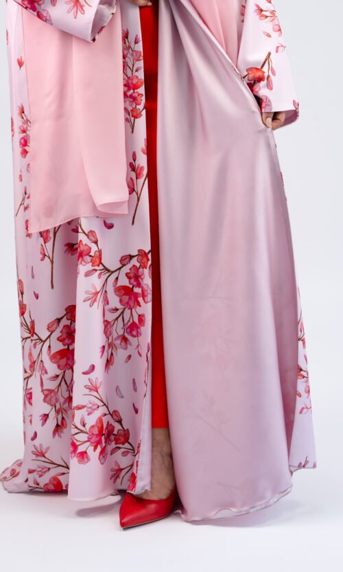 Pink Blossom Floral Abaya – MS34 - Image 4