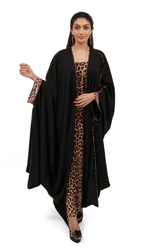 Leopard Trim Abaya. – MS56 - Image 3