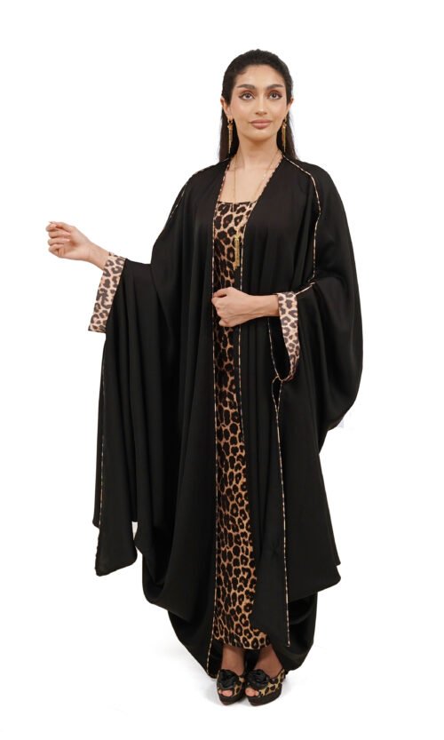 Leopard Trim Abaya. – MS56 - Image 4