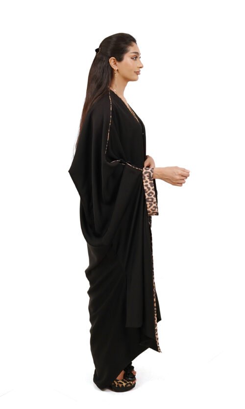 Leopard Trim Abaya. – MS56 - Image 6
