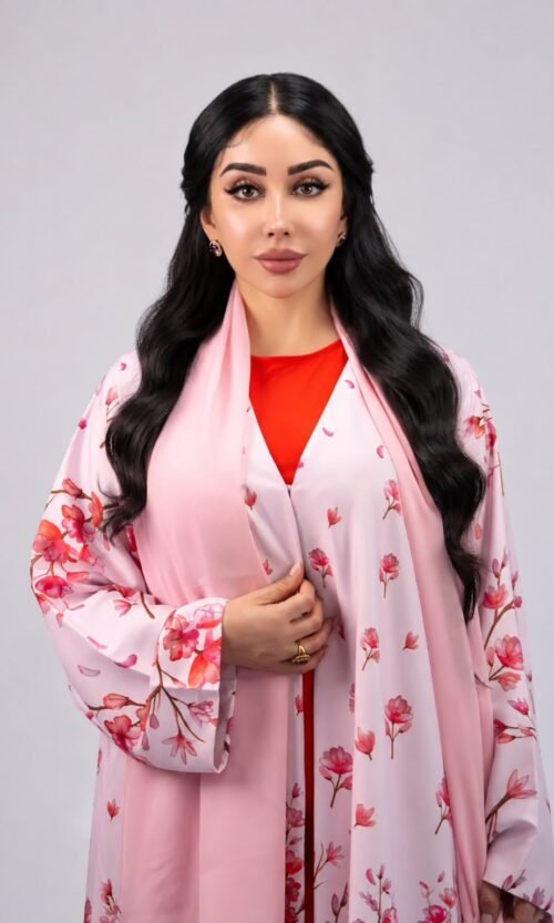 Pink Blossom Floral Abaya – MS34 - Image 3