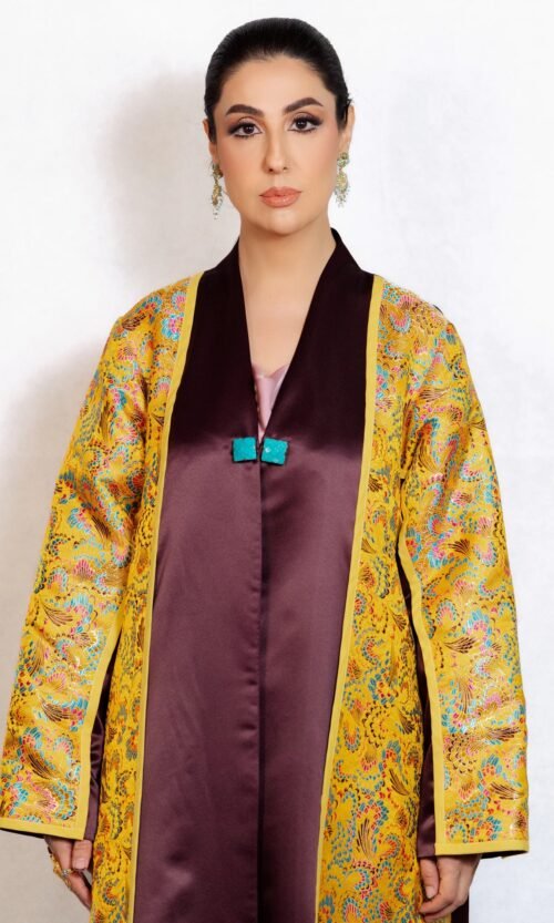 Golden Brocade Contrast Abaya – MS31 - Image 3