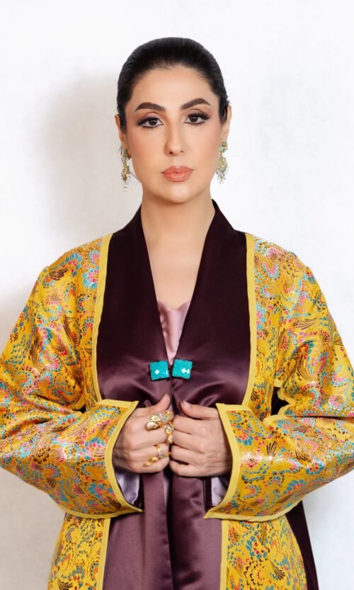 Golden Brocade Contrast Abaya – MS31 - Image 4