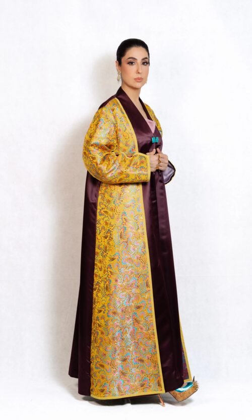 Golden Brocade Contrast Abaya – MS31 - Image 5