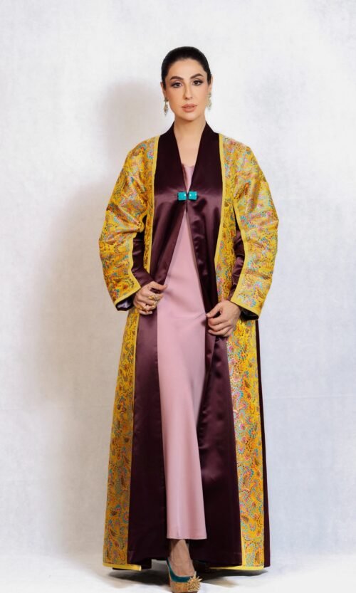 Golden Brocade Contrast Abaya – MS31 - Image 6