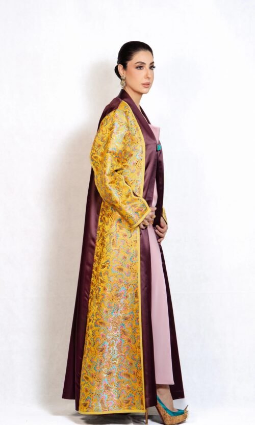 Golden Brocade Contrast Abaya – MS31 - Image 7