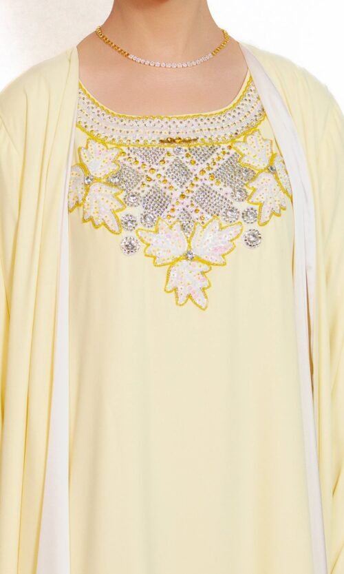 Lemon Crystal Floral Abaya – MS30 - Image 6