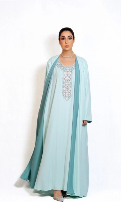 Aqua Crystal Panel Abaya – MS29 - Image 6