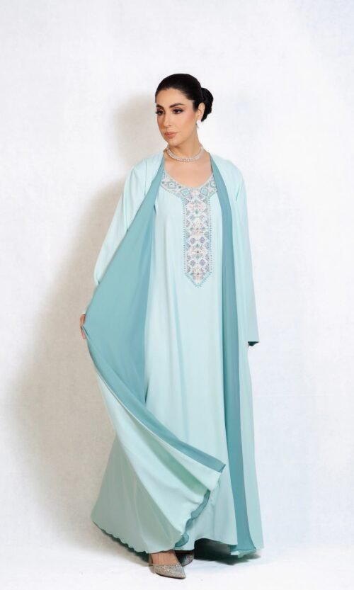 Aqua Crystal Panel Abaya – MS29 - Image 5