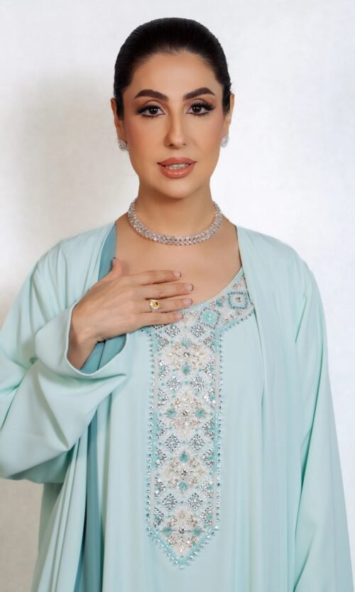 Aqua Crystal Panel Abaya – MS29 - Image 7