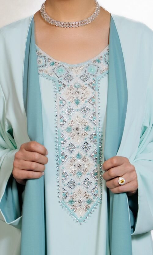 Aqua Crystal Panel Abaya – MS29 - Image 8