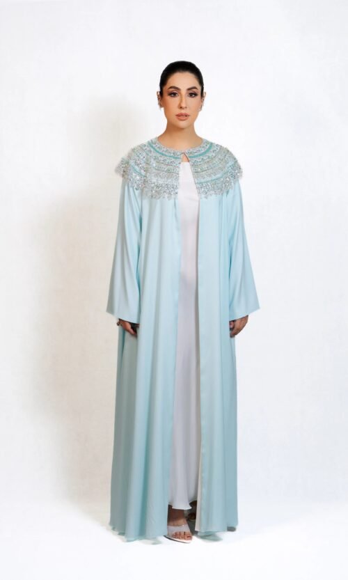 Crystal Aqua Abaya – MS25 - Image 3
