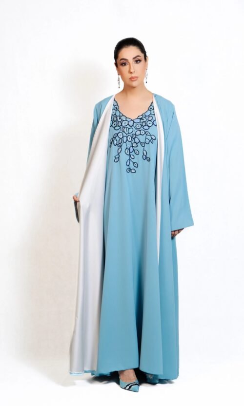 Sky Blue Embroidered Abaya – MS23 - Image 6