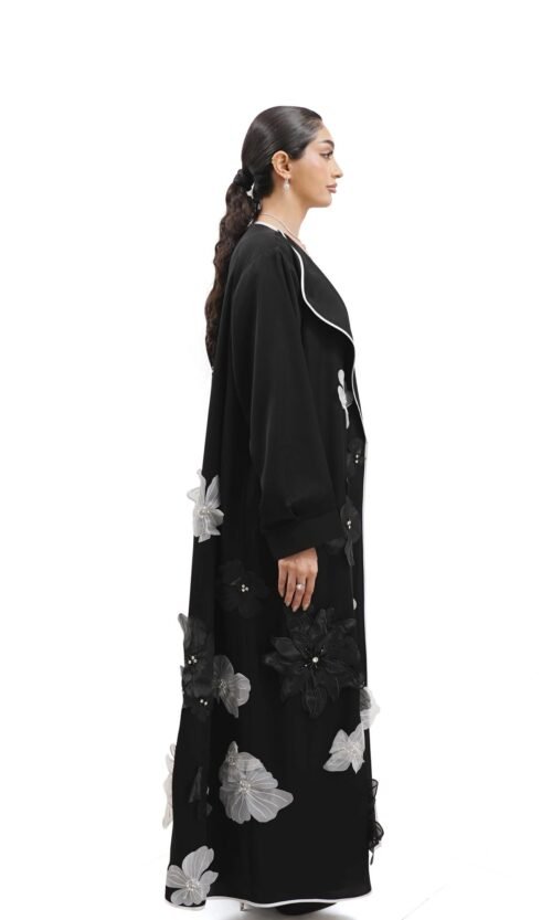 Monochrome Floral Abaya – MS11 - Image 5