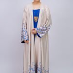 Beige & Blue Floral Abaya – MS57