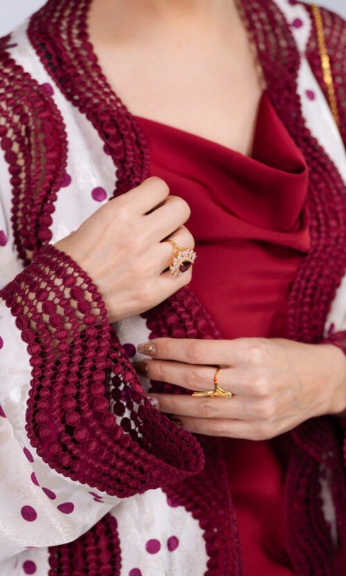 Burgundy Ivory Petal Abaya – MS86 - Image 3