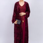 Burgundy Velvet Bloom Abaya – MS64