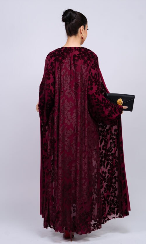 Burgundy Velvet Bloom Abaya – MS64 - Image 5