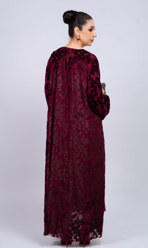 Burgundy Velvet Bloom Abaya – MS64 - Image 6