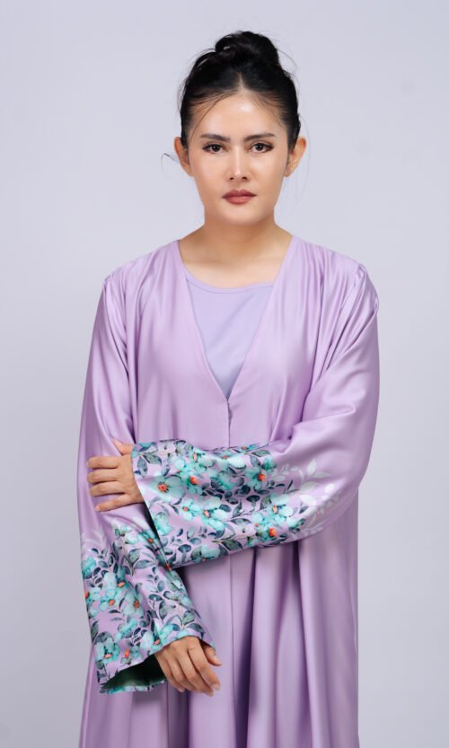 Lilac Floral Cuff Abaya – MS65