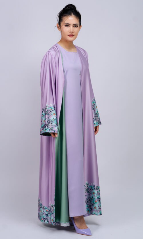 Lilac Floral Cuff Abaya – MS65 - Image 2