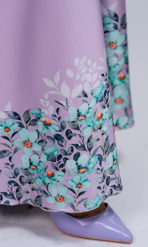 Lilac Floral Cuff Abaya – MS65 - Image 3
