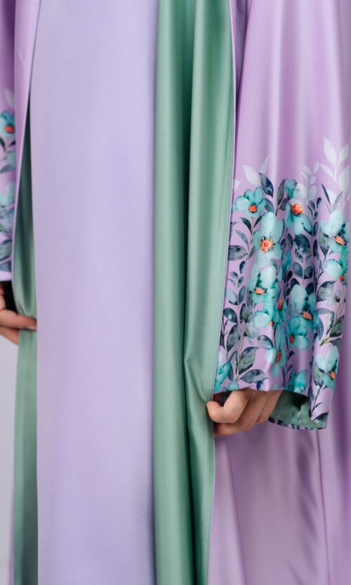 Lilac Floral Cuff Abaya – MS65 - Image 4