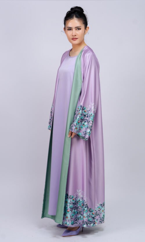 Lilac Floral Cuff Abaya – MS65 - Image 5