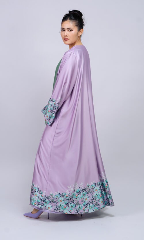 Lilac Floral Cuff Abaya – MS65 - Image 6