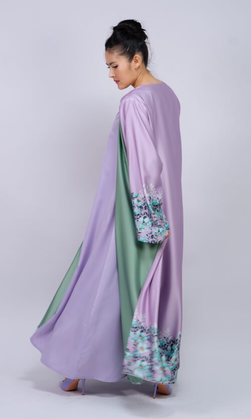Lilac Floral Cuff Abaya – MS65 - Image 7