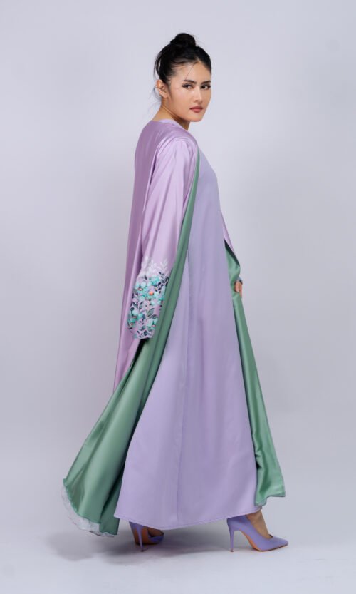 Lilac Floral Cuff Abaya – MS65 - Image 8