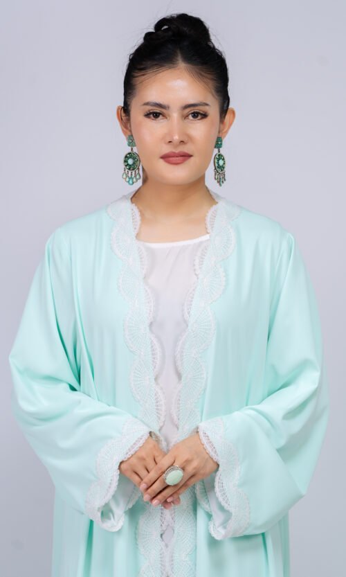 Mint Pearl Lace Abaya – MS85