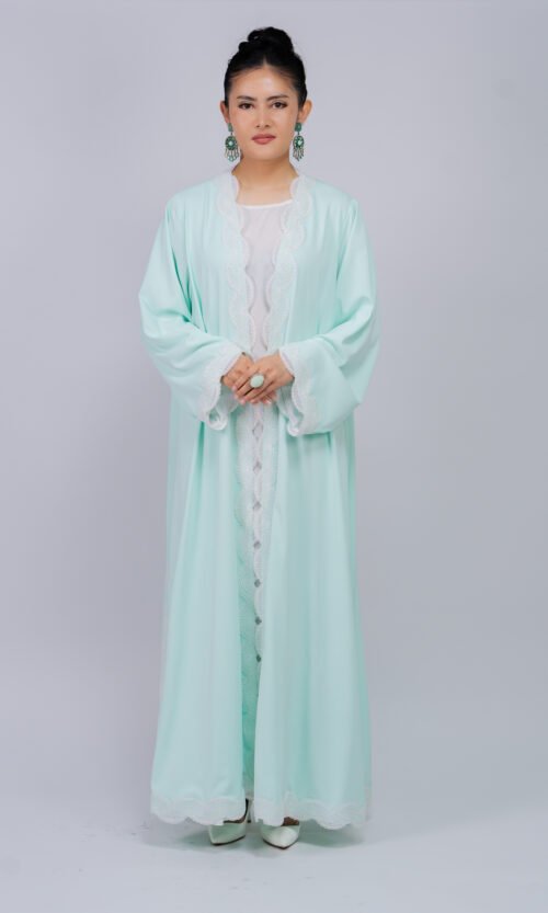 Mint Pearl Lace Abaya – MS85 - Image 2