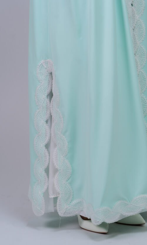 Mint Pearl Lace Abaya – MS85 - Image 4