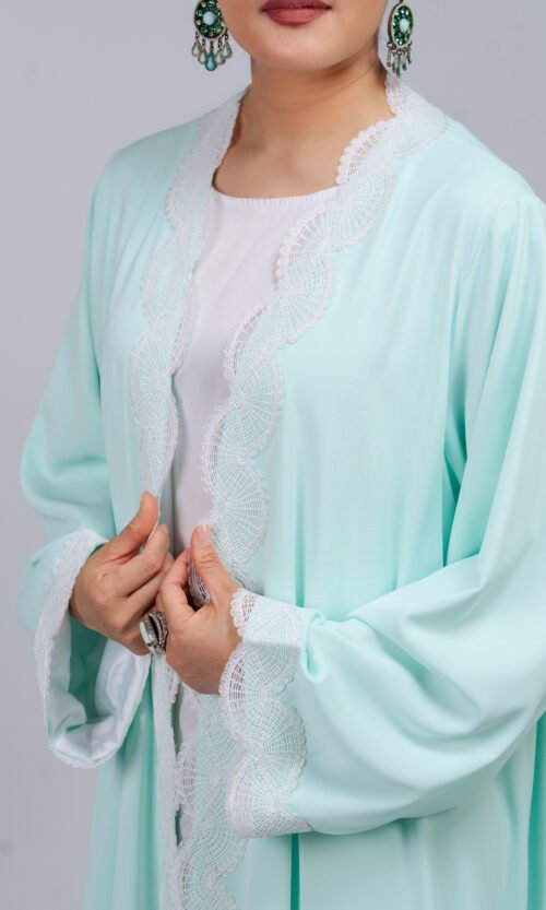 Mint Pearl Lace Abaya – MS85 - Image 5
