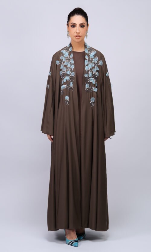 Mocha Aqua Bloom Abaya – MS78