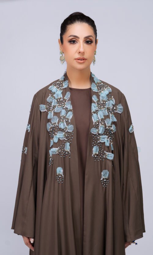 Mocha Aqua Bloom Abaya – MS78 - Image 2