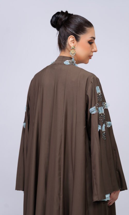Mocha Aqua Bloom Abaya – MS78 - Image 3