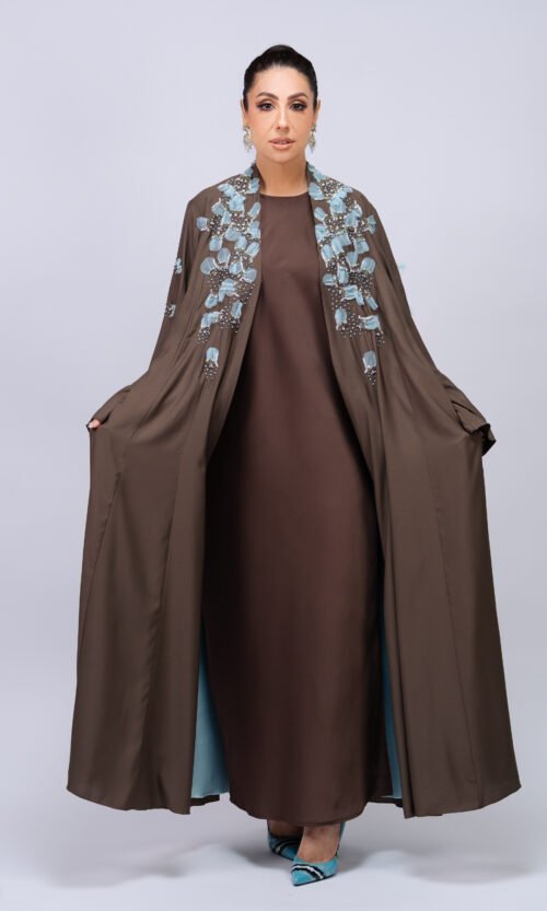 Mocha Aqua Bloom Abaya – MS78 - Image 7
