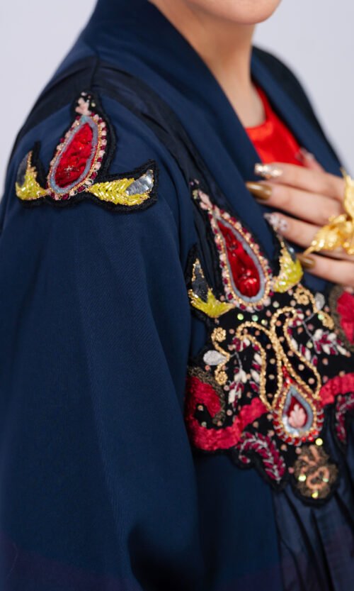 Navy Scarlet Embroidered Abaya – MS76 - Image 8