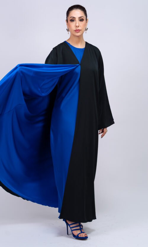 Noir Cobalt Contrast Abaya – MS77 - Image 4