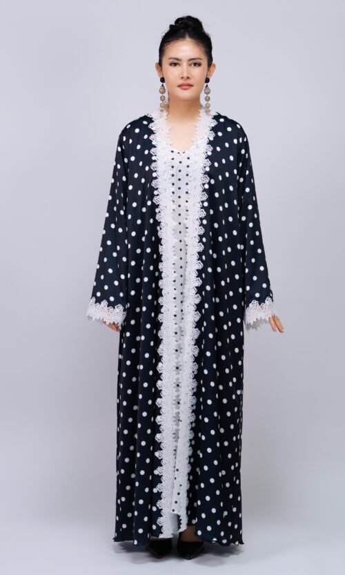 Noir Dot Lace Abaya – MS81