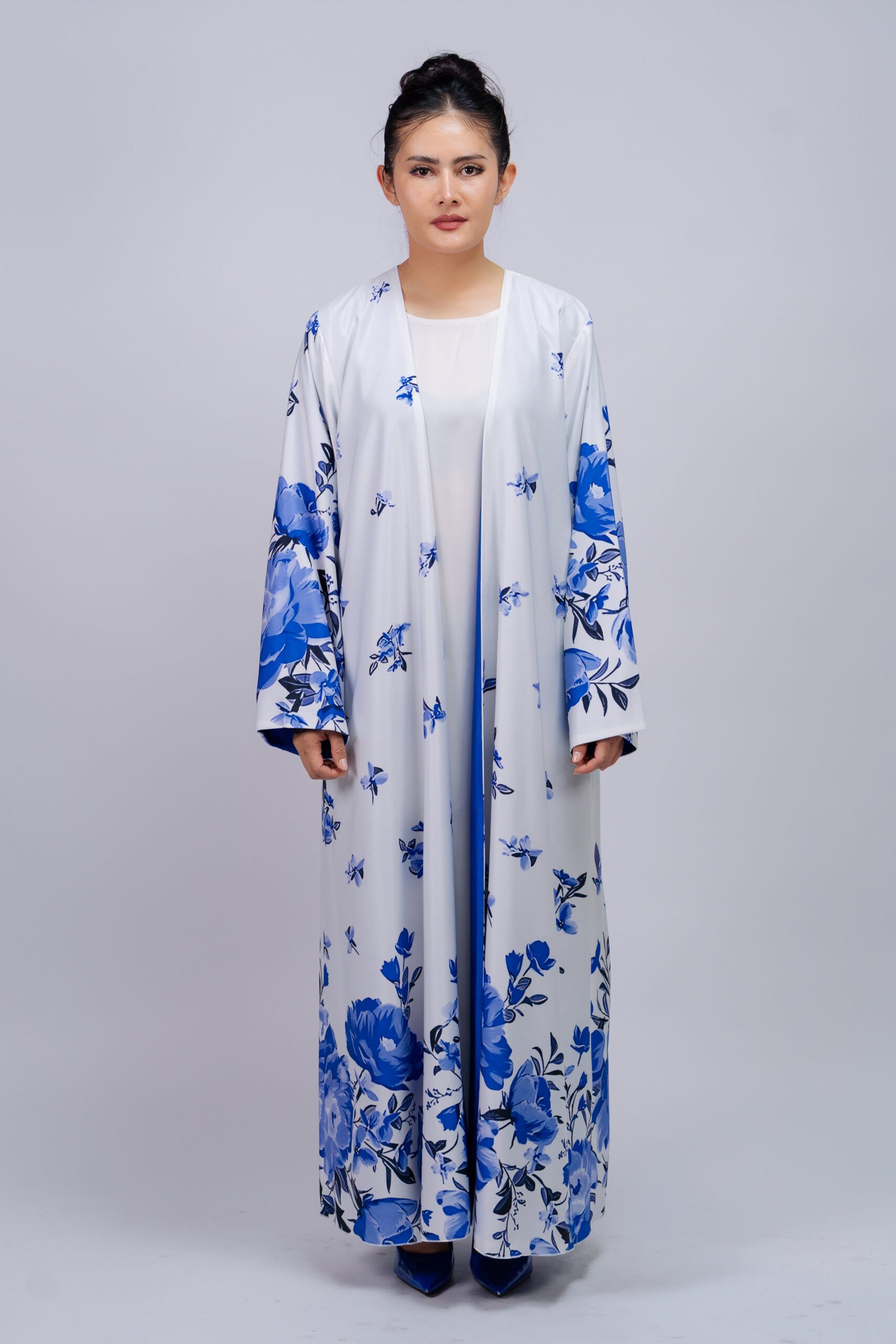 Porcelain-Cobalt-Floral-Abaya-01-Main Porcelain Cobalt Floral Abaya – MS72 - Image 1