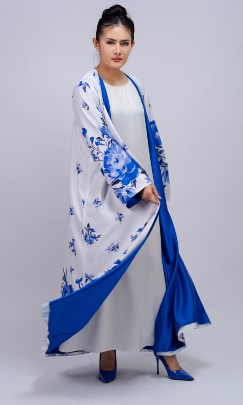 Porcelain Cobalt Floral Abaya – MS72 - Image 3