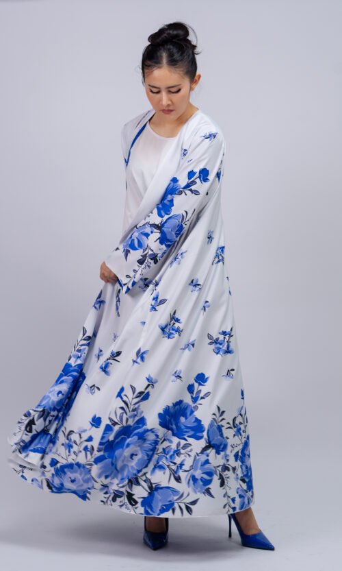 Porcelain Cobalt Floral Abaya – MS72 - Image 4