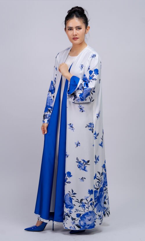 Porcelain Cobalt Floral Abaya – MS72 - Image 5